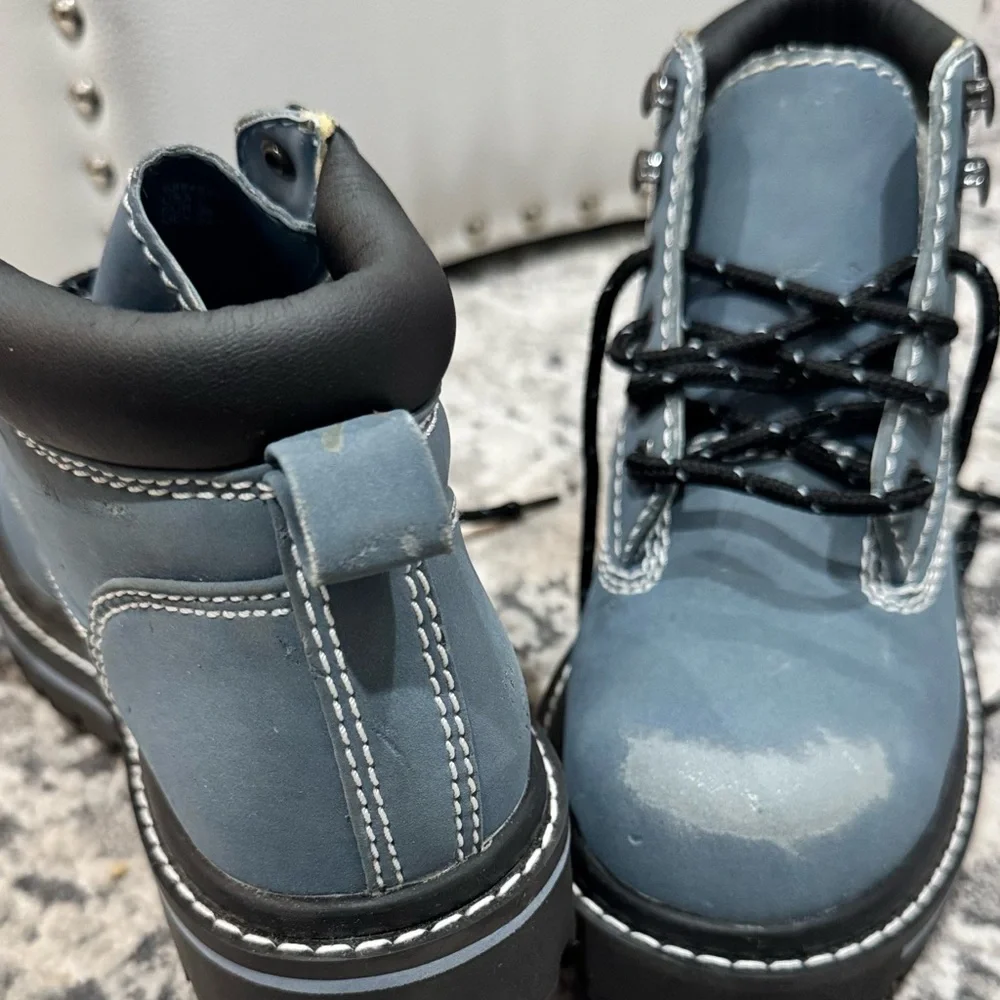 No Boundaries Blue Distressed Zip Stitch Accent Hiker Boots